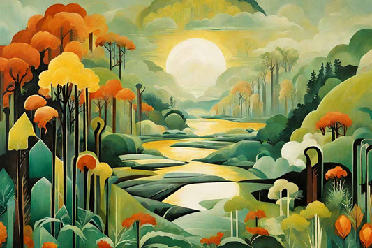 Allegorie von Umweltschutz als Art-Deco-Gemälde