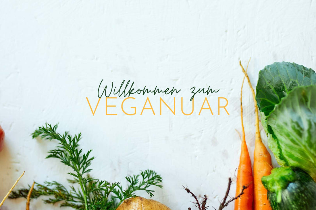 Willkommen zum Veganuar - Gemüse auf hellem Hintergrund